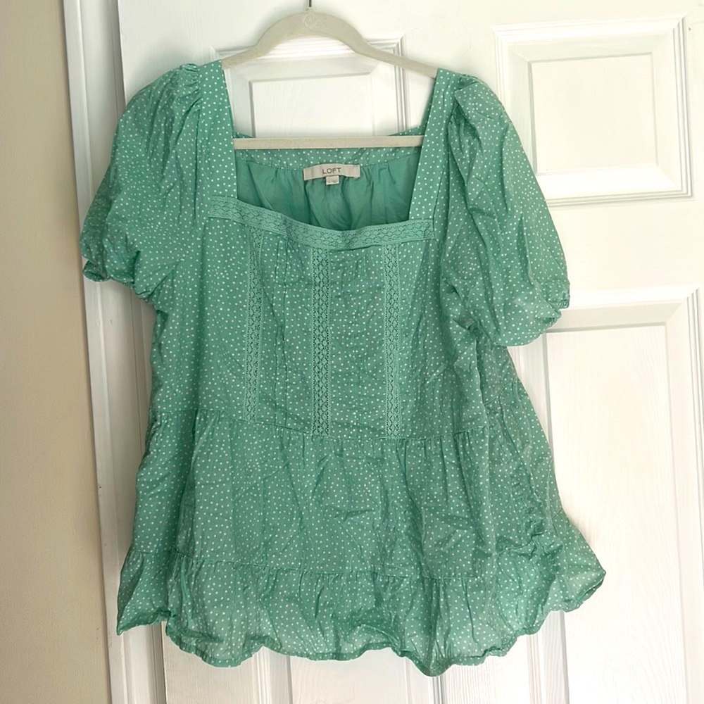 Loft Polka Dot Square Neck Blouse sz L